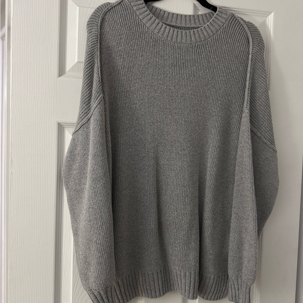 Hollister Light Gray Ribbed Crewneck Sweater